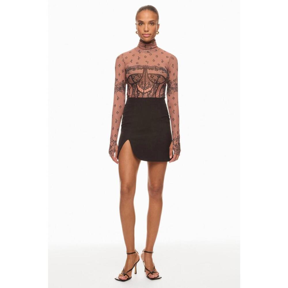 AFRM Brown Zadie Top Size S/P with Mesh Tear